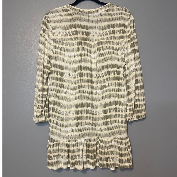 Lascana Medium Tie Dye Tunic Blouse Ruffle Bottom Tie Neck 3/4 Sleeve - Picture 6 of 7